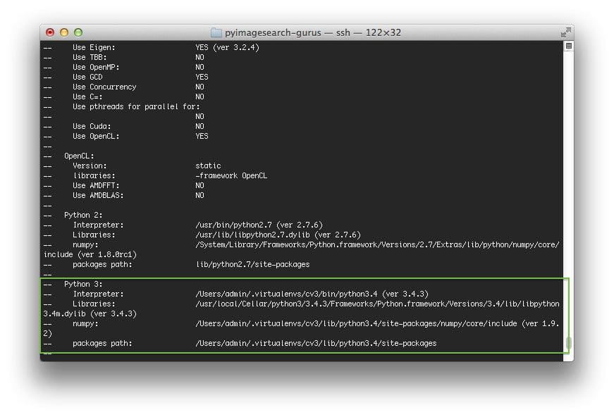 Figure 2: CMake has picked up the correct Python 3 interpreter, libraries, and site-packages path.